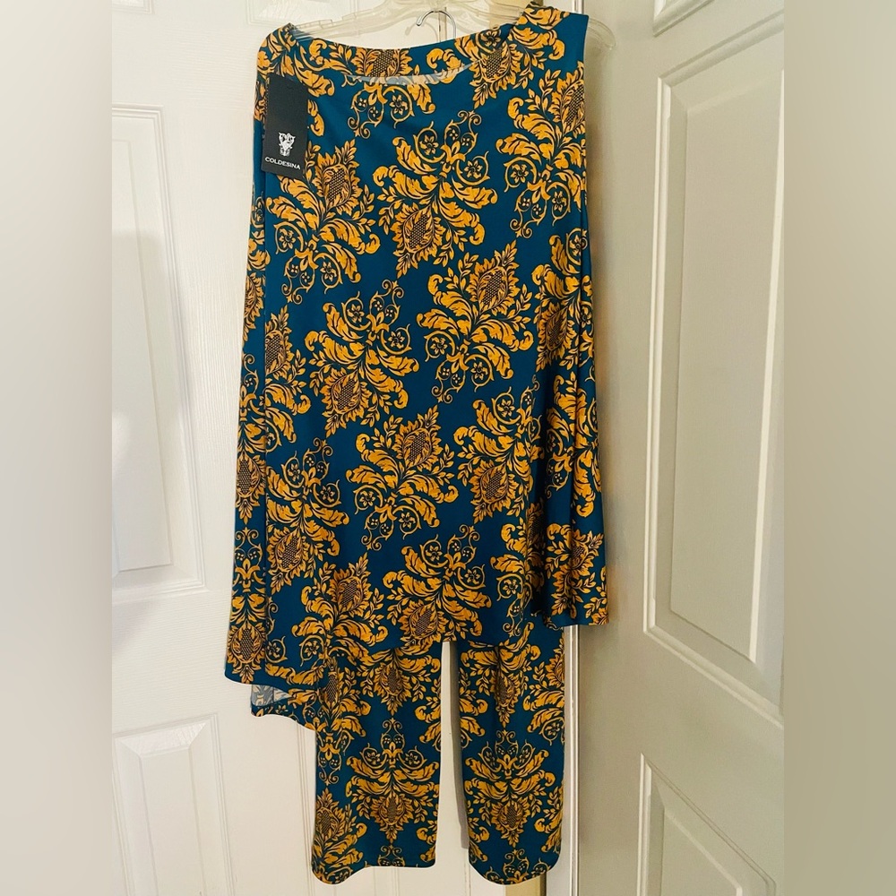 Coldesina Blue and Yellow Paisley Pants Set